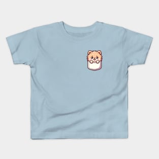 Kawaii Pomeranian Puppy in Pocket Cute Peeking Dog Lover Kids T-Shirt